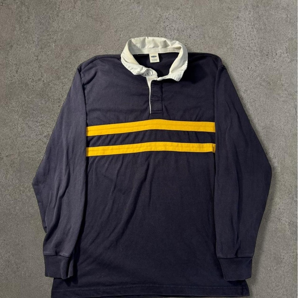 y2k old navy blue rugby polo striped long sleeve